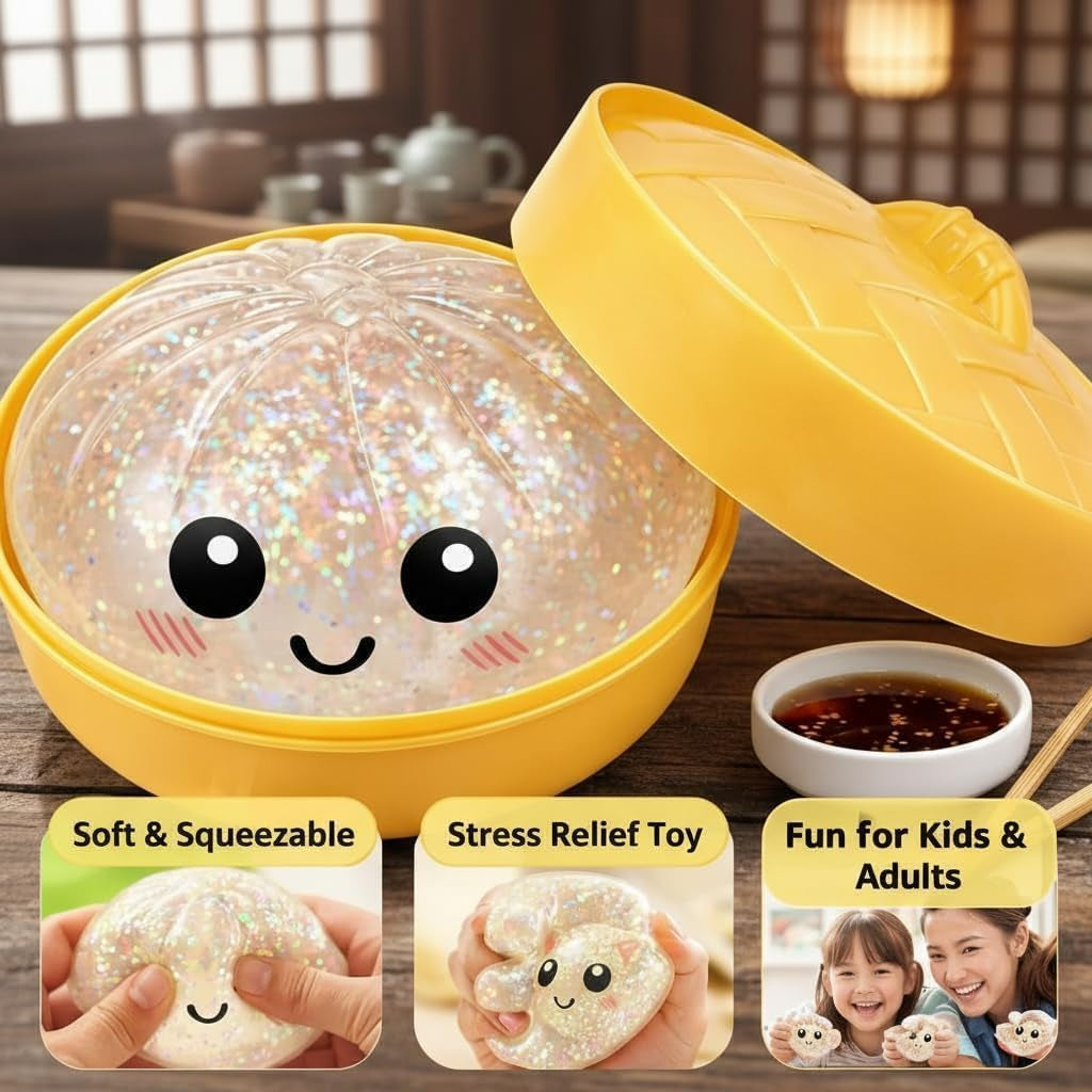 Glitter Dumpling Squishies, 2026 Upgrade Dumpling Squishies Mystery Box, Colorful Dumplings Stress Balls Fidget Sensory Toy, Stocking Stuffers with Food Steamer Stretchy Desk Toys