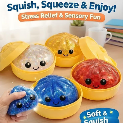 Glitter Dumpling Squishies, 2026 Upgrade Dumpling Squishies Mystery Box, Colorful Dumplings Stress Balls Fidget Sensory Toy, Stocking Stuffers with Food Steamer Stretchy Desk Toys