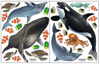 Ocean Wall Decals under the Sea Fish Whales Dolphins (29) Sea Life Wall Stickers 5" - 22"