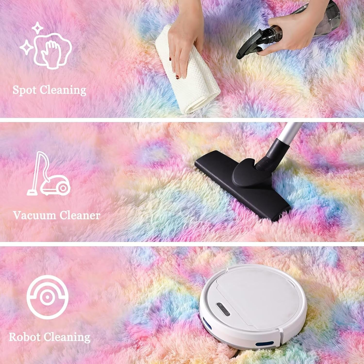 4X6 Washable Area Rug for Girls Bedroom Living Room, Tie-Dyed Rainbow Soft Non-Slip Fluffy Rugs, Shag Plush Memory Foam Carpet for Kids Room Baby Nursery Home Decor