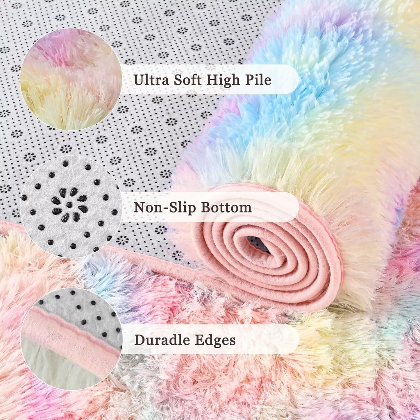 4X6 Washable Area Rug for Girls Bedroom Living Room, Tie-Dyed Rainbow Soft Non-Slip Fluffy Rugs, Shag Plush Memory Foam Carpet for Kids Room Baby Nursery Home Decor