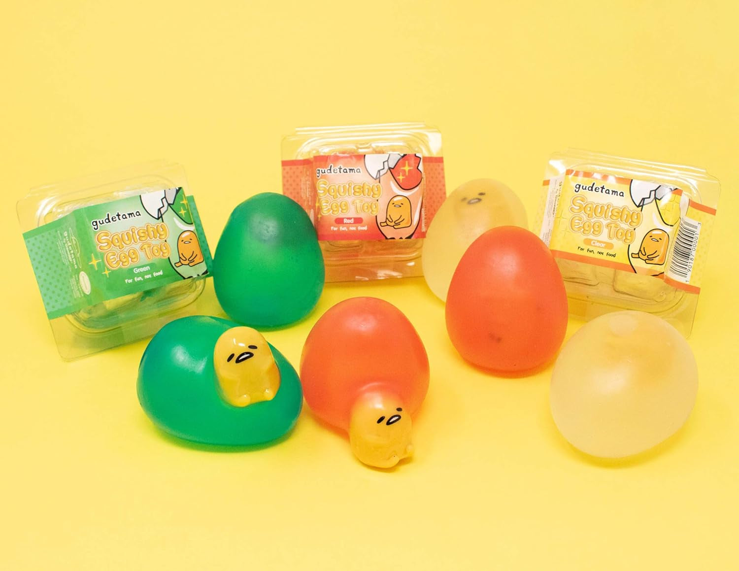 Gudetama Lazy Egg Yolk Cute Character in Sticky Stretchy Water Egg Squishy Toy (Green) Party Favors, Stress Balls, Birthday Gifts, Basket Fillers, Kawaii Squishies for Kids, Boys, Girls, Adults