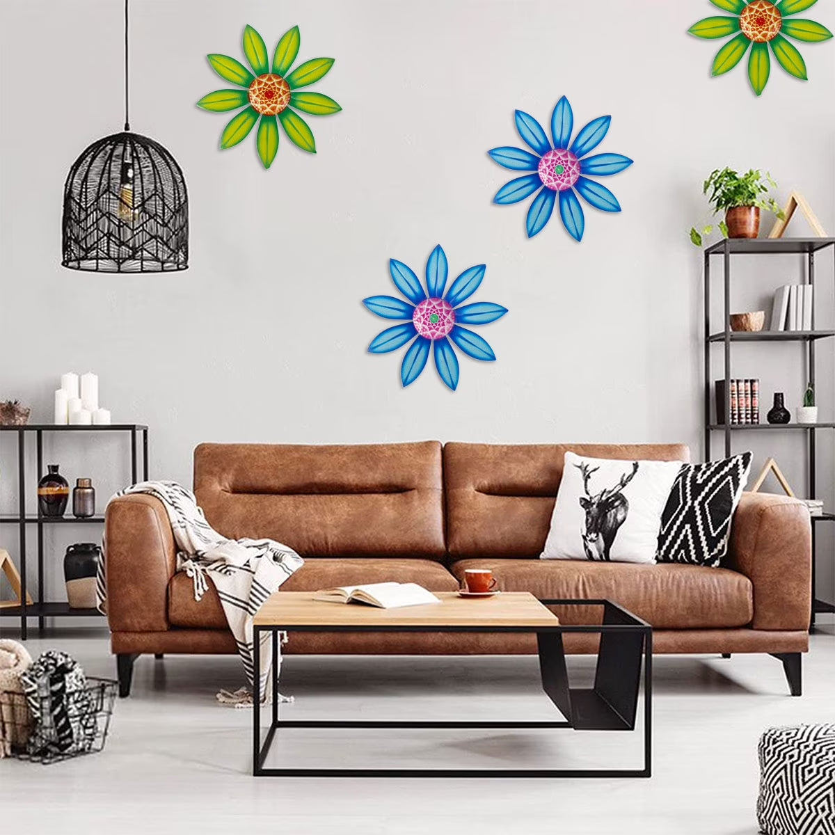 Metal Flower Wall Decor, 4 PCS Metal Outdoor Wall Art Decor, Metal Fence Art Wall Sculptures for Indoor outside Garden Patio Wall Decorations